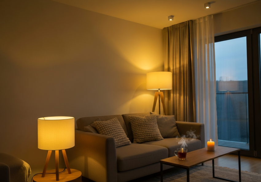 Ciepłe światło w pokoju